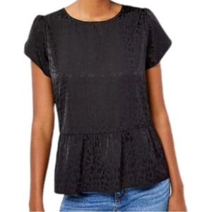 NWT LOFT Heart Tulip Sleeve Peplum Top in Black in Size Small